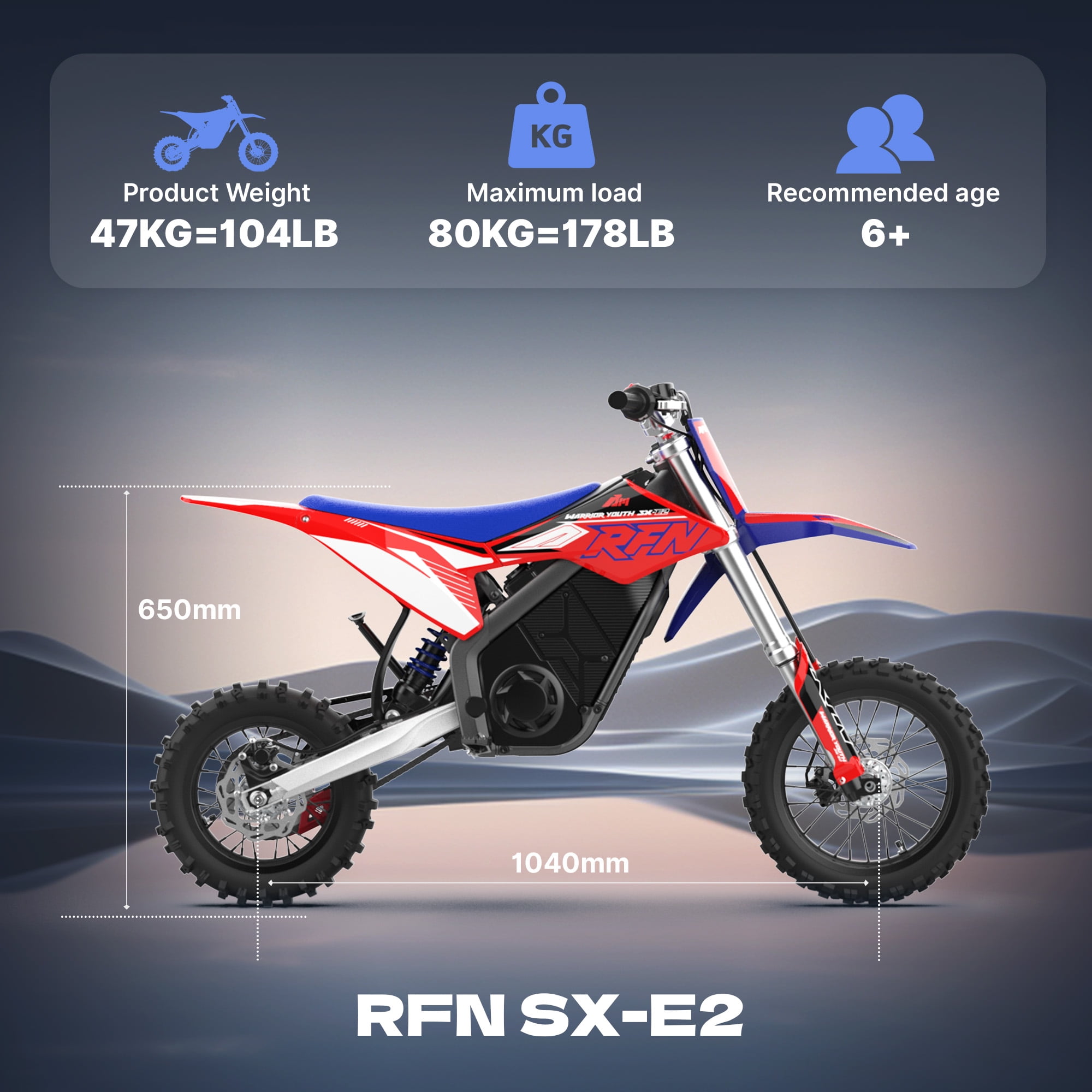 RFN Warrior Youth SX-E2 Electric Dirt Bike, High-Performance Off-Road eBike with 2000W Brushless Motor (Blue, 178 lb Capacity) 6zrvd