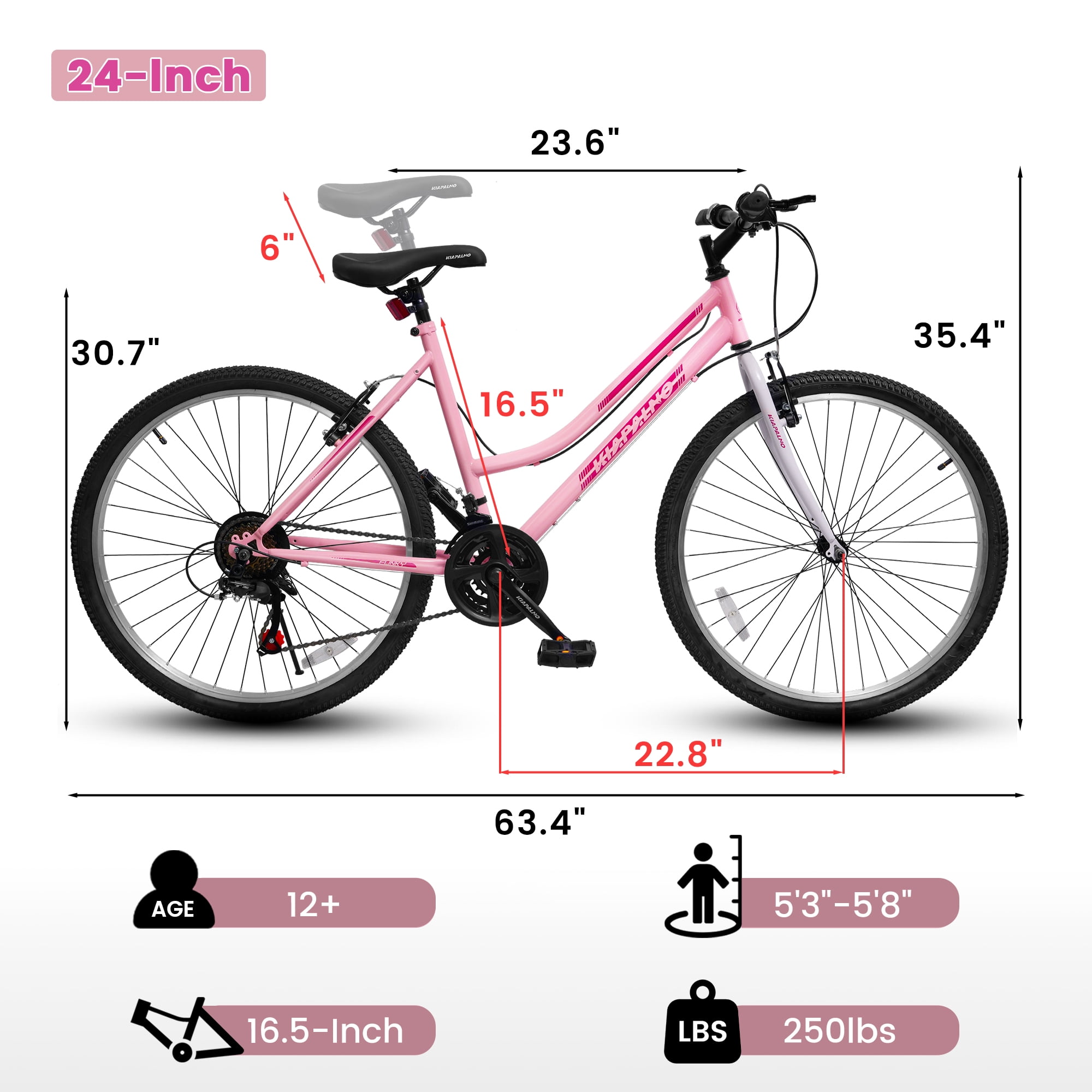 Ecarpat 24 Inch Mountain Bike for Women and Girls, 21-Speed Commuter Bicycle with Carbon Steel Frame (Pink, 24 in) oj64n - Image 9