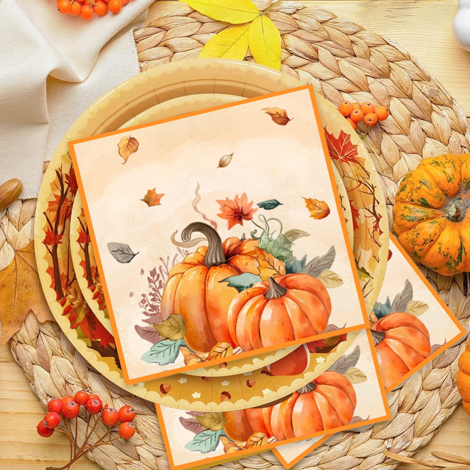 Kumdkd Thanksgiving Napkins Pumpkin Maple Fall Paper Decor (20 Pack, 13x13 in) mcqit