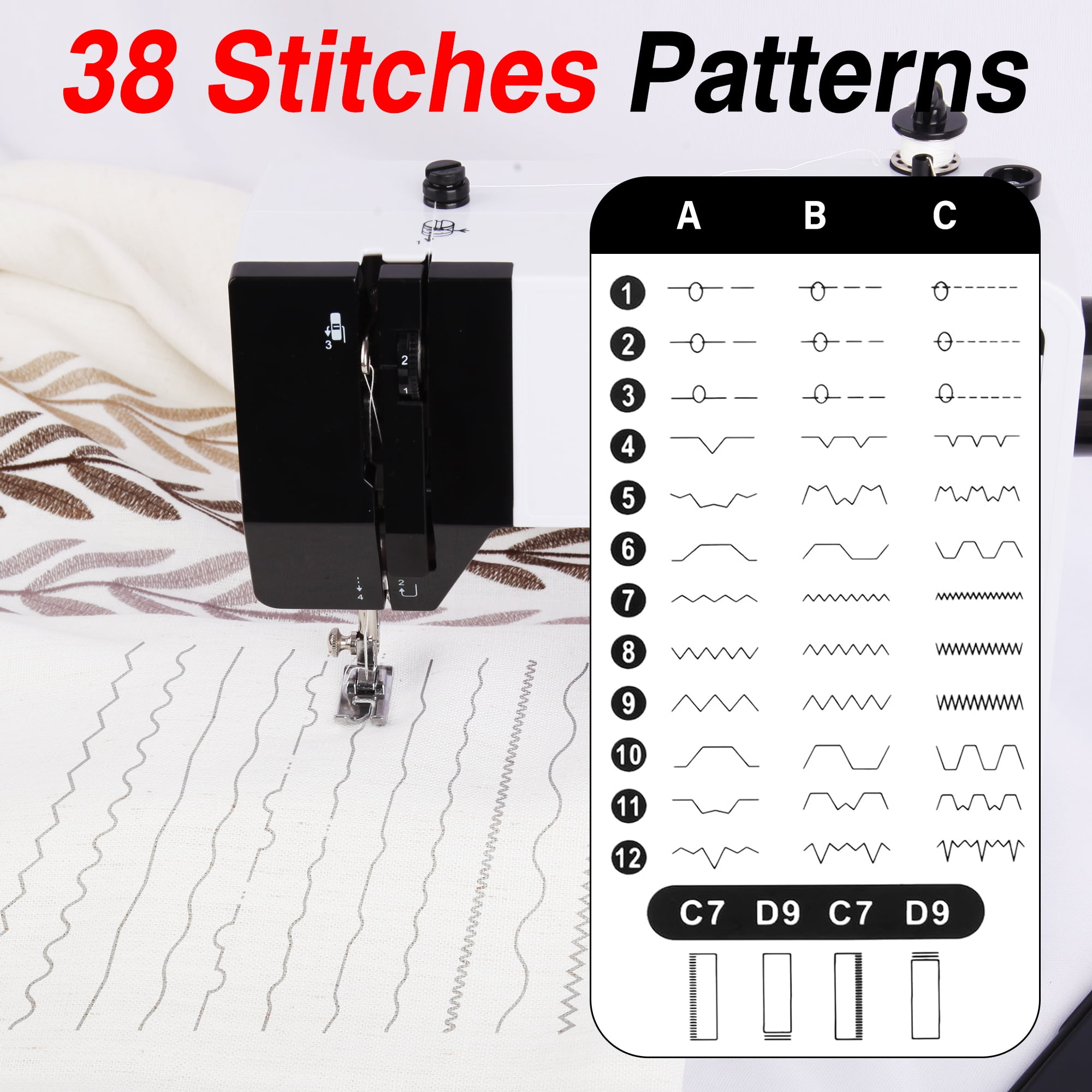 BCOOSS Portable Sewing Machine for Beginners with Extension Table and 38 Built-in Stitches (Black, 1 Unit) t9e8o