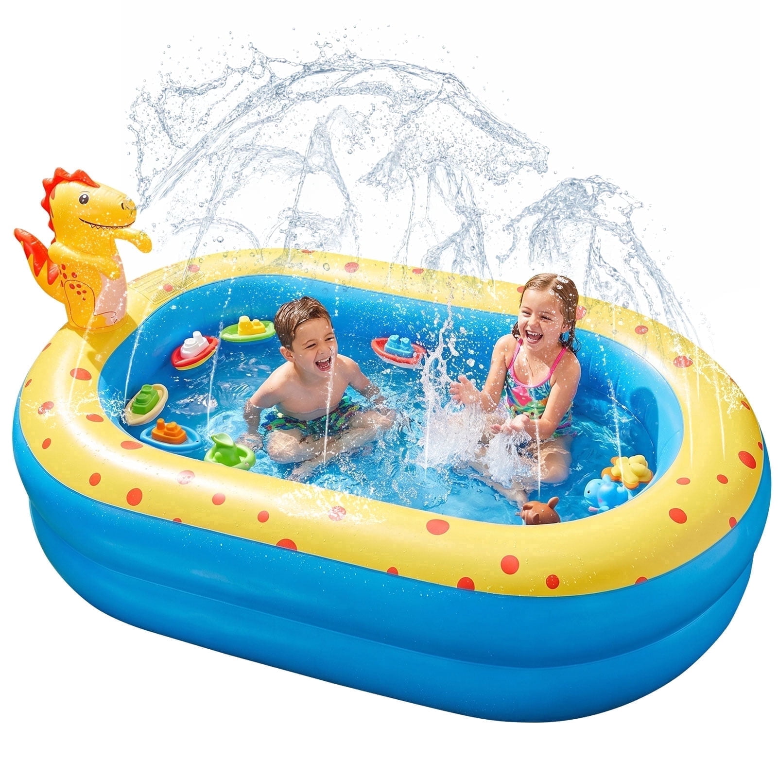 Livhil Dinosaur Inflatable Kiddie Pool with Sprinkler for Outdoor Summer Water Play (Green, 67 in x 41 in x 32 in) d79h6