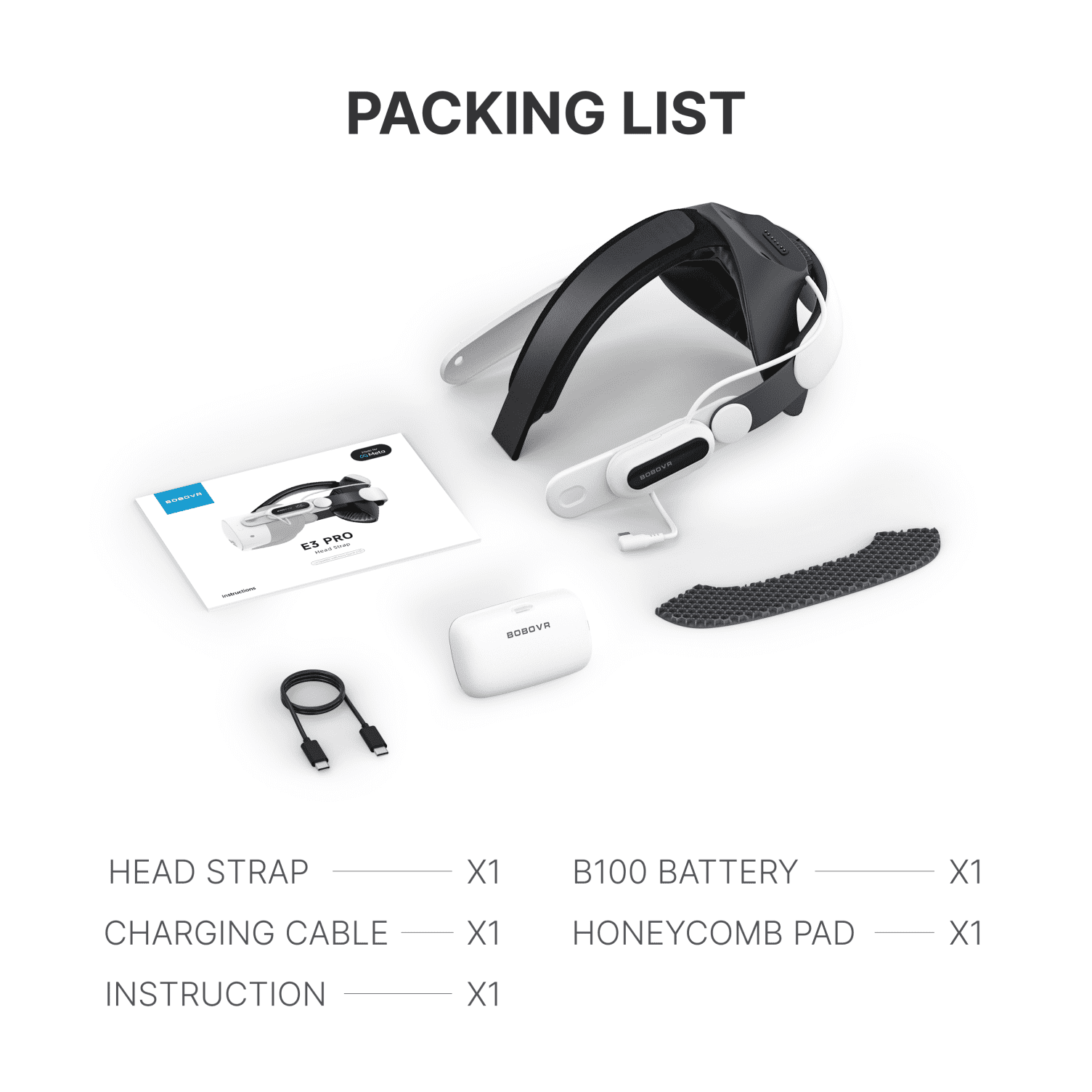 BOBOVR E3 Pro Battery Strap for Meta Quest 3 and 3S (Extended Playtime, Ergonomic Comfort, 10000mAh) kwvuv