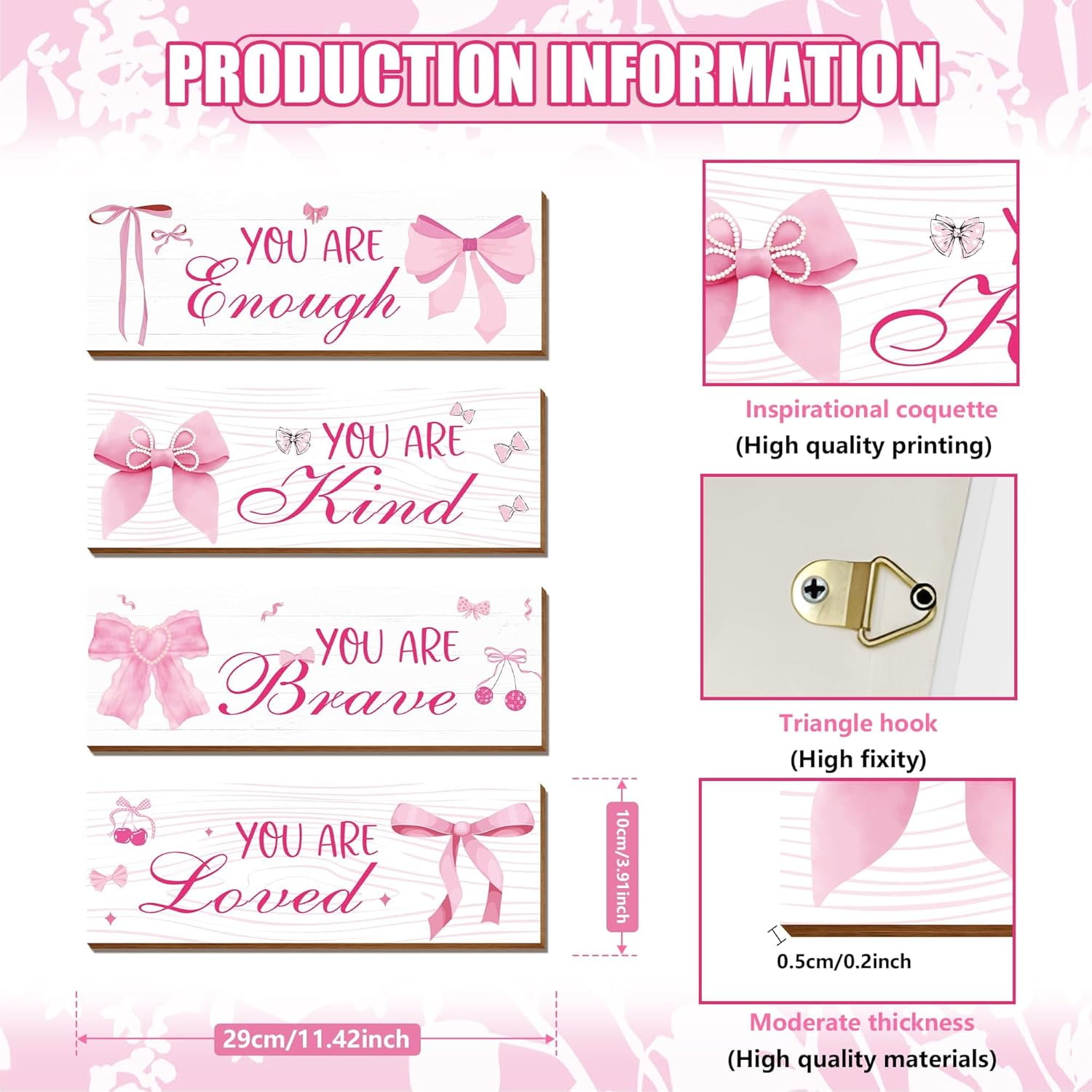 Xiyadun Positive Affirmations Wall Art Decor, Inspirational Pink Room Decor for Teen Girls (Pink, 4 Pcs) xryaq