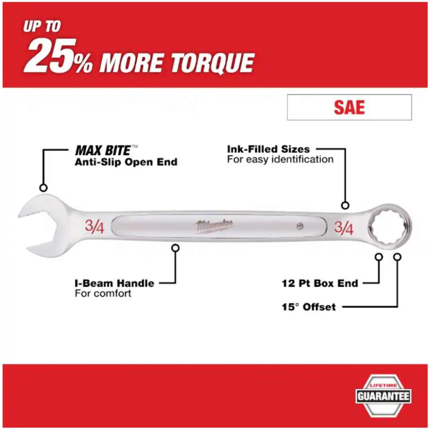 Milwaukee 7-Piece SAE 12-Point Straight Head Combination Wrench Set (Professional Grade, Includes Storage Tray) 4k6z8