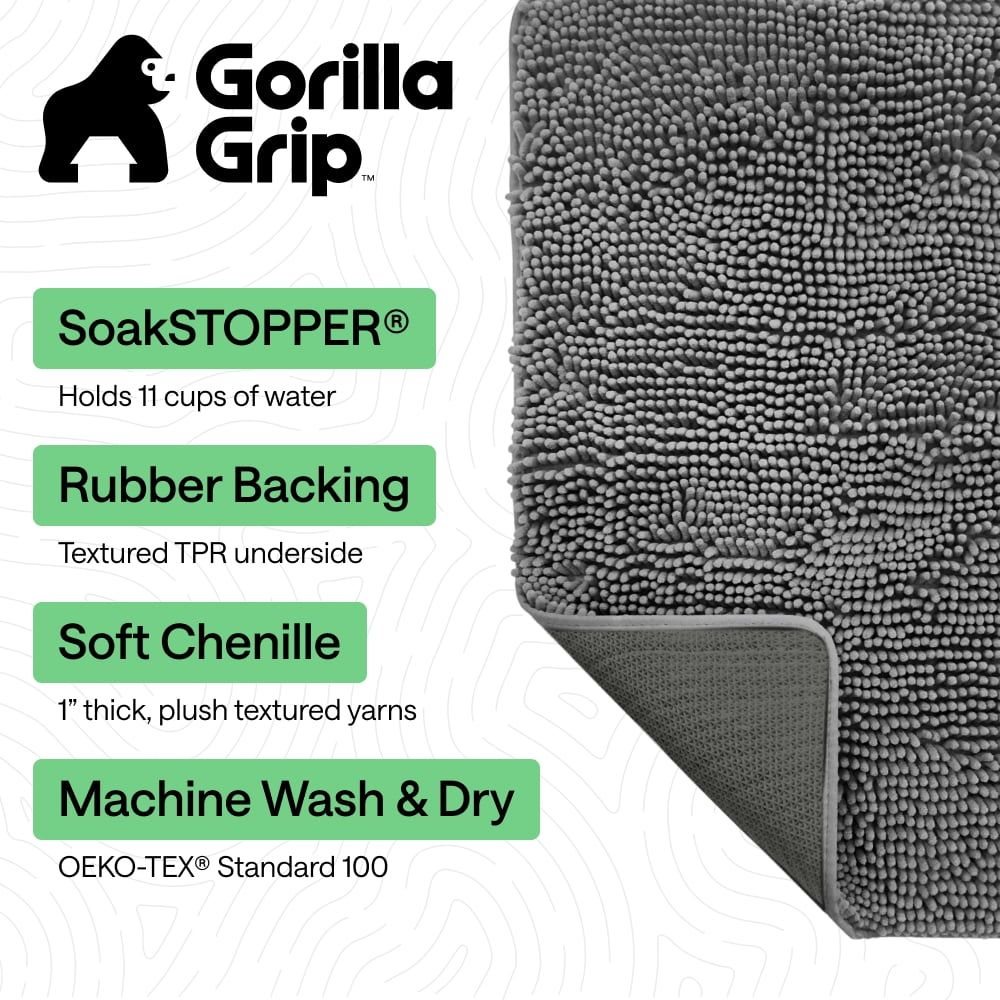 Gorilla Grip Ultra Absorbent Doormat for Muddy Paws, Machine Washable Indoor Entryway Rug (Gray, 24 in x 17 in) 2xk4q