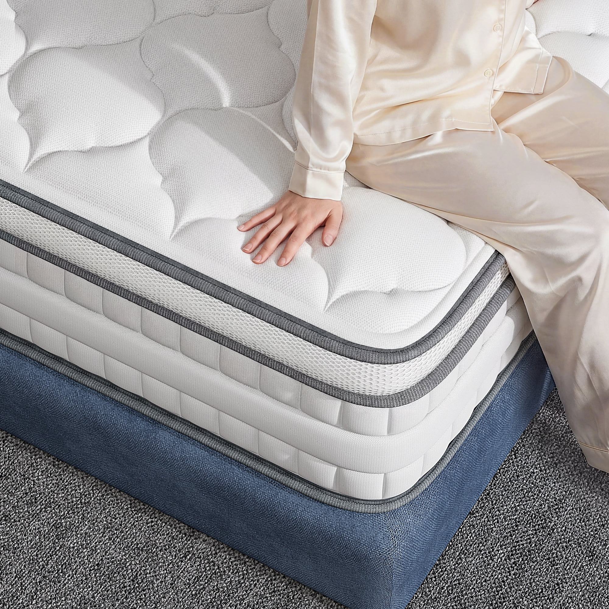 SleepSync Hybrid Memory Foam & Pocket Spring Mattress (White, 12 in Queen) 47ud1