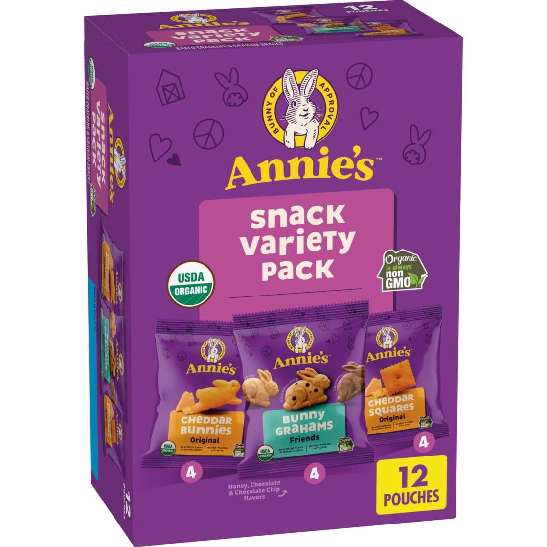 Annie's Organic Variety Snack Pack, Cheddar Bunnies, Bunny Grahams and Cheddar Squares (12 Count, 11 oz) pknp0