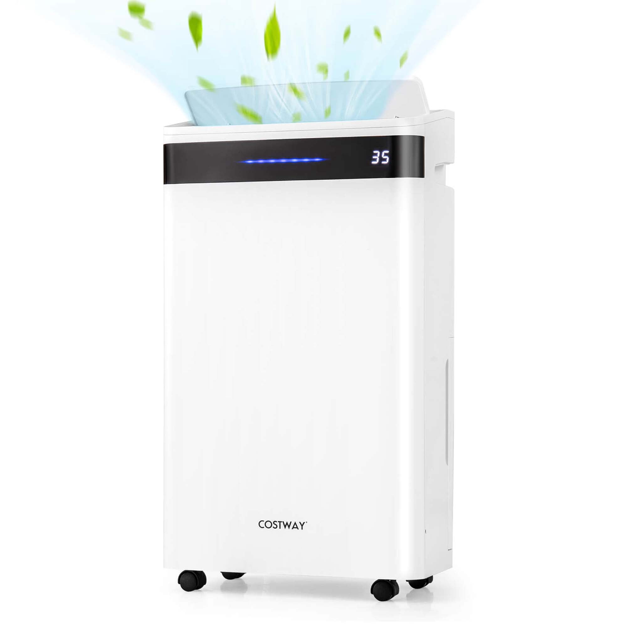 Costway Dehumidifier for Home and Basement with 4 Modes and 3-Color Humidity Indicator (White, 19-Pint DOE) lu7yz