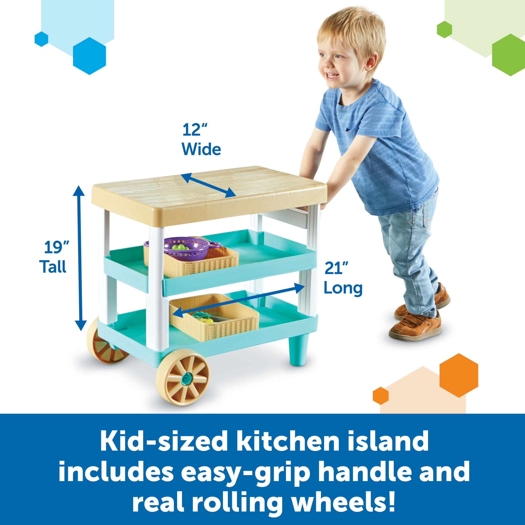 Learning Resources New Sprouts Prep 'n' Store Kitchen Island Play Food Set (Multicolor, 8 Piece Set) zcg7n