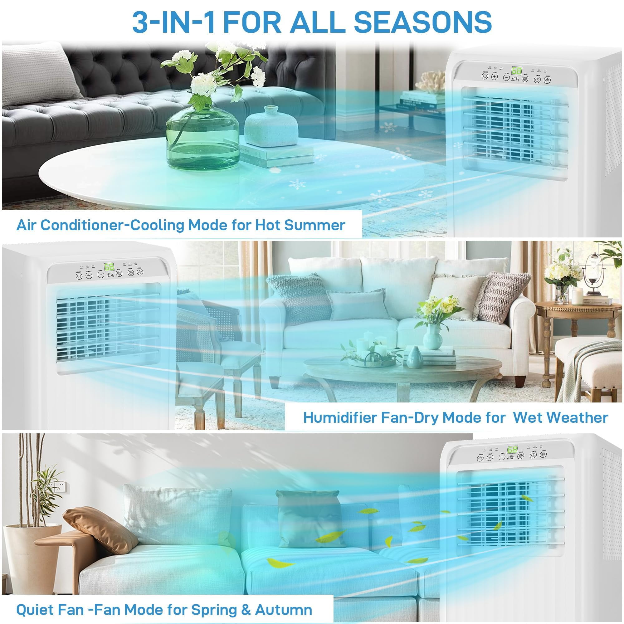 Hosslly 10000 BTU Portable Air Conditioner, 3-in-1 Cooling Dehumidifier and Fan with Remote Control and Window Kit (White, 450 Sq. Ft.) jhglk