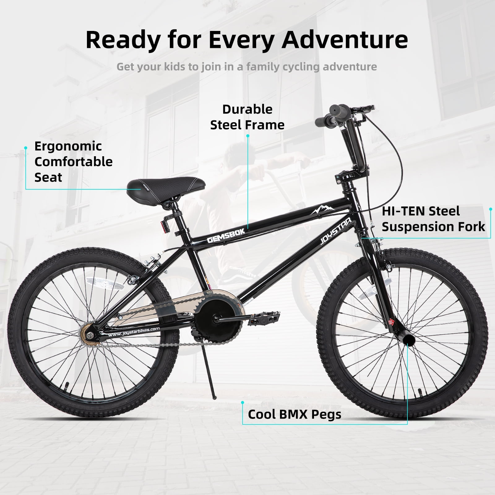 Joystar 20 Inch Kids BMX Bike Freestyle Beginner Bicycle with Dual Hand Brakes and Pegs (Black, 20 in) mryia
