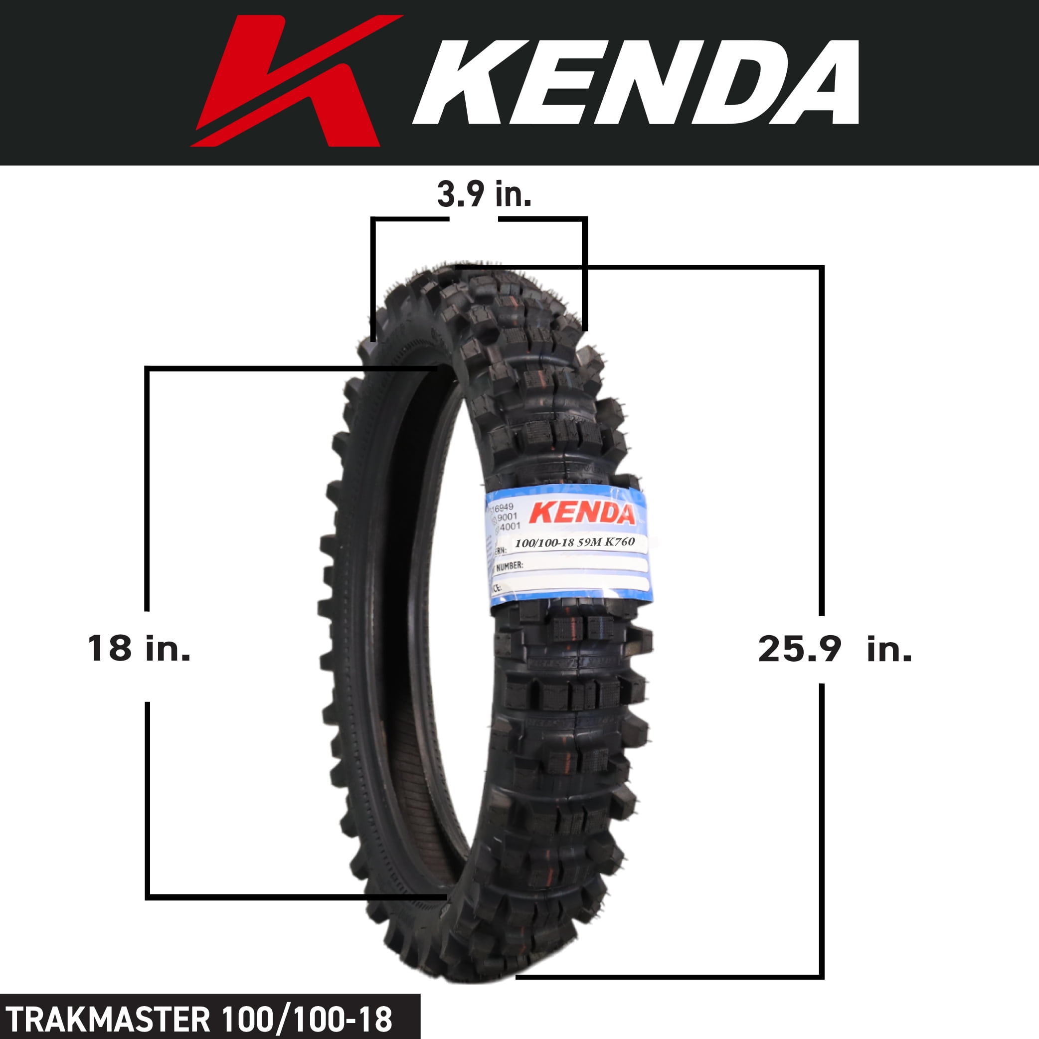 Kenda Trakmaster K760 Rear Motorcycle Tire (Black, 100/100-18) l1ez9