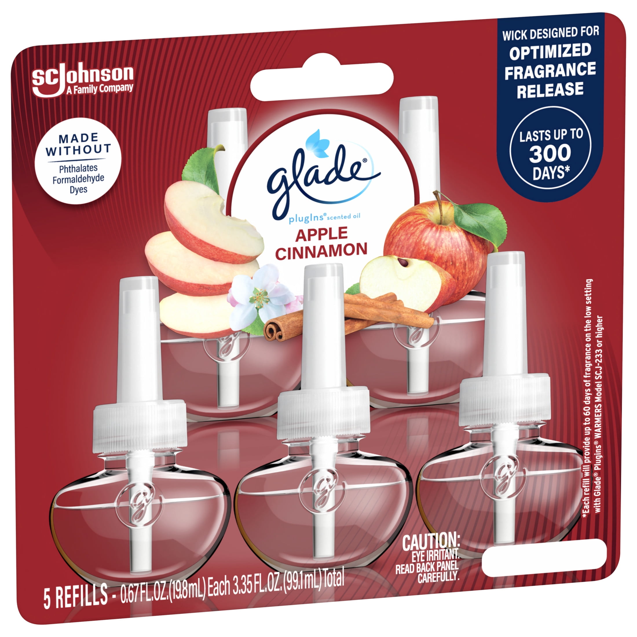 Glade PlugIns Scented Oil Air Freshener Refills, Apple Cinnamon, Essential Oil Infused (5 Pack, 3.35 fl oz) wdlq7
