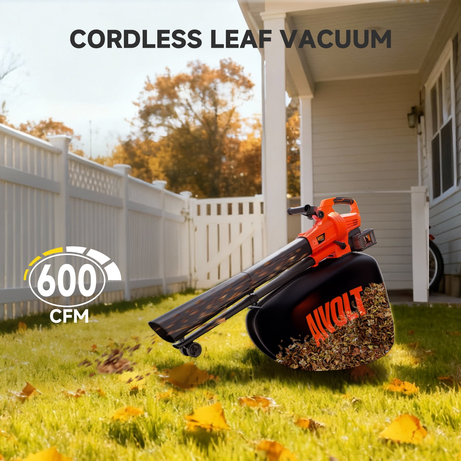AIVOLT 3-in-1 Cordless Leaf Blower, Vacuum & Mulcher, 600 CFM 40V Brushless Motor (Includes 2 Batteries, 10.57 gal Collection Bag) bs912