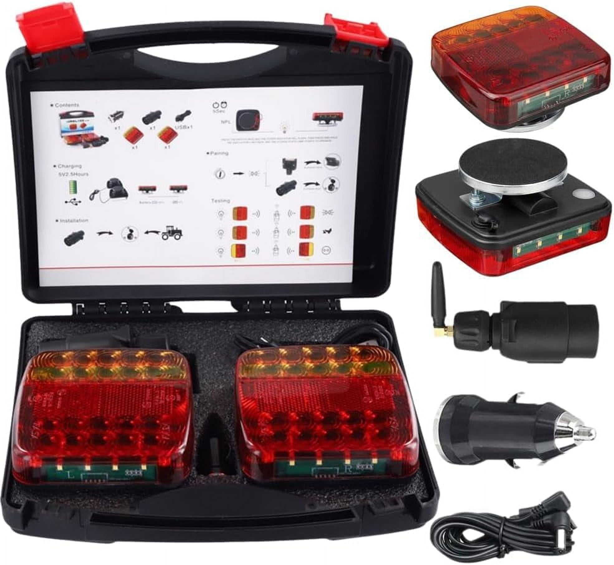 Ruroz Wireless LED Trailer Tail Lights, Magnetic Towing Light Kit with 7-Pin Transmitter (Red, 2-Pack) zvjk2