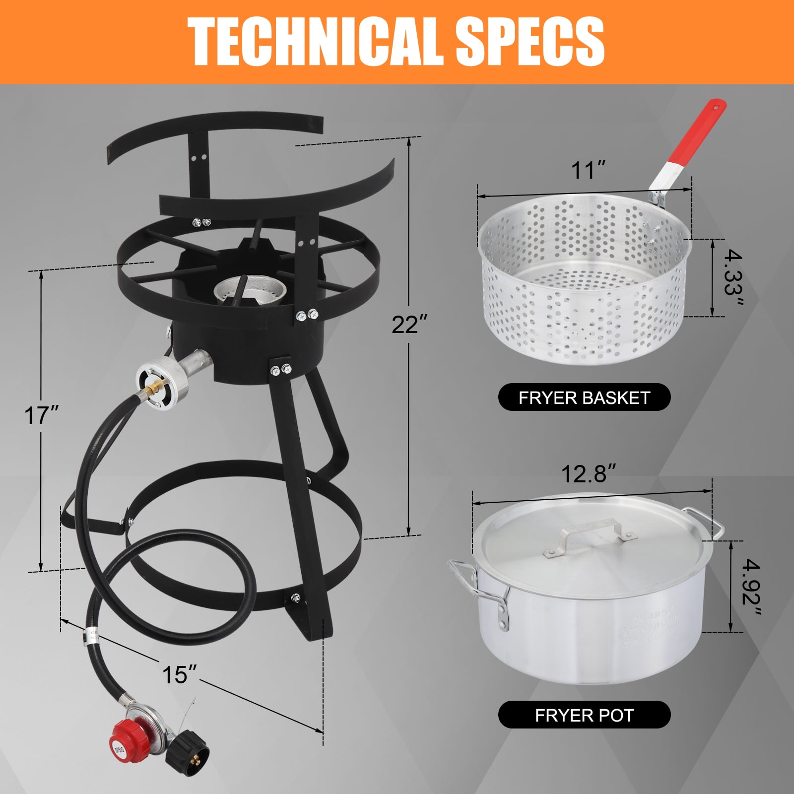 GoDecor Outdoor Propane Fryer Kit with Aluminum Pot and Thermometer (Silver, 10 qt) mclqc