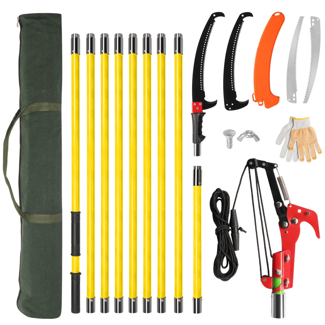 ARCTICSCORPION Pole Saw for Tree Trimming, Manual Branch Pruner with 9 Fiberglass Handles (Yellow, 30 ft) jtizg