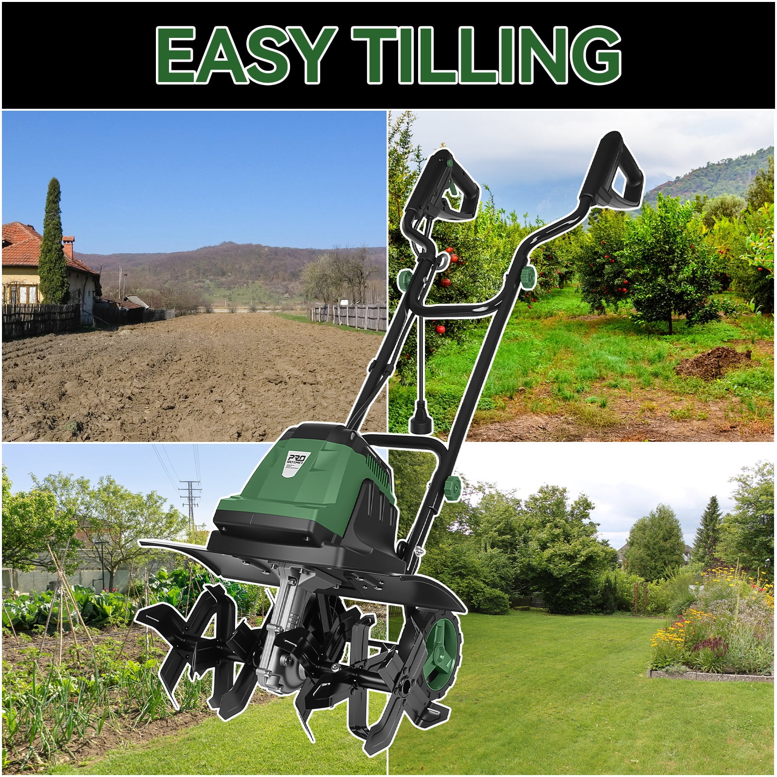 Prostormer 18 inch Electric Garden Tiller, 15 Amp Cultivator with 24 Steel Tines, 8.7 inch Tilling Depth, Adjustable Wheels and Foldable Handle ztou8