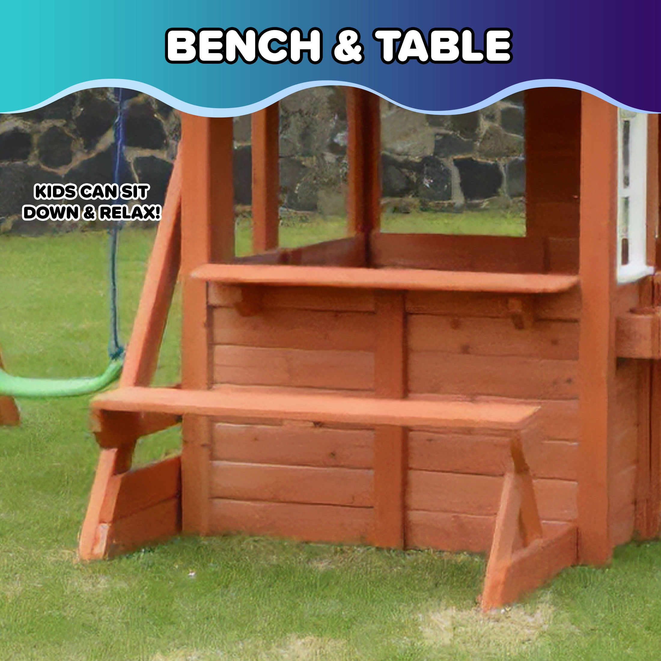 Sportspower Wooden Swing and Playhouse Set with Bench (Brown, 99 in x 82.5 in x 65.5 in) dlabq