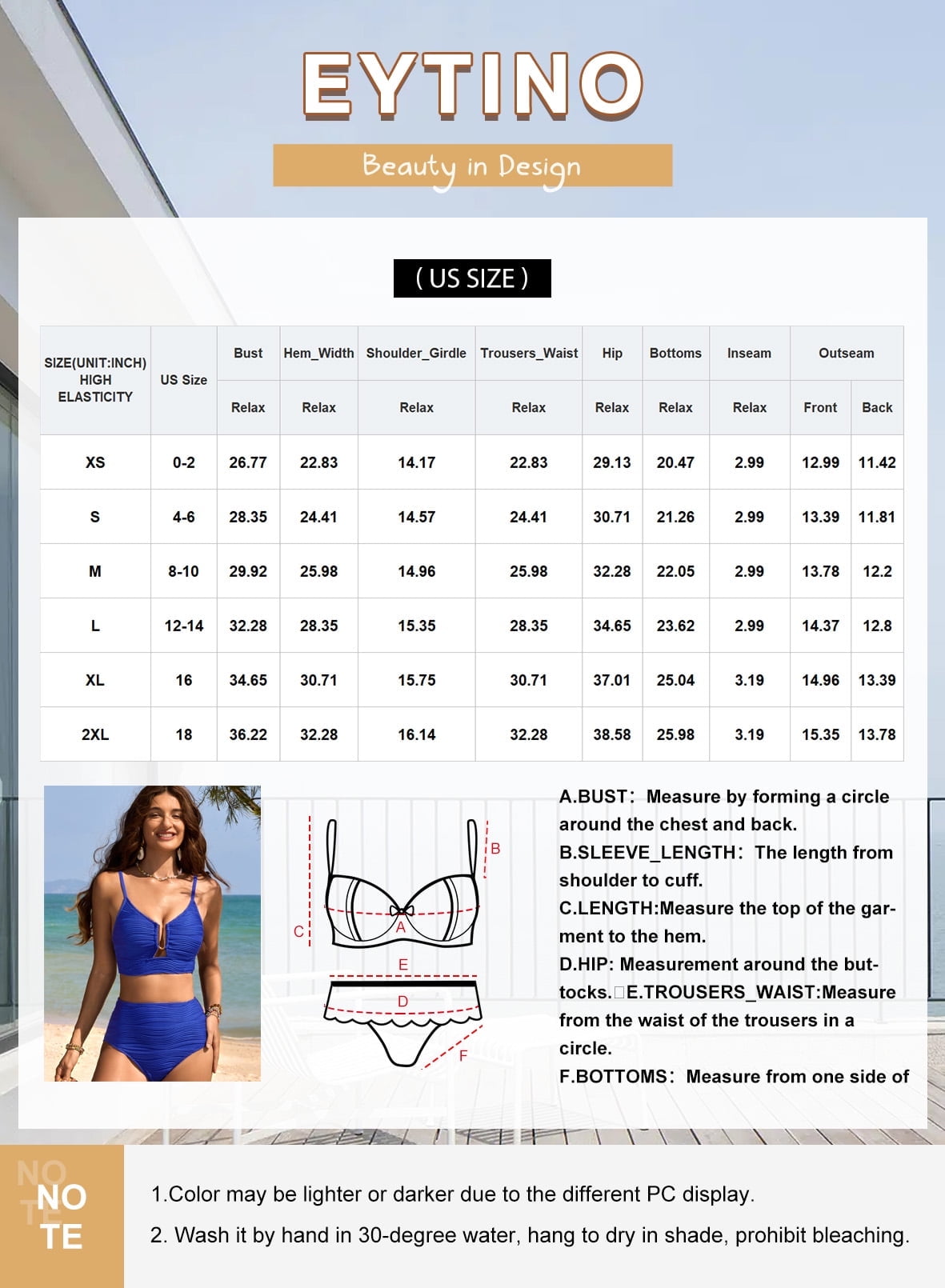 Eytino Women's High Waisted Bikini Set Tummy Control Ruched Two Piece Swimsuit (Beige, S) taj0s
