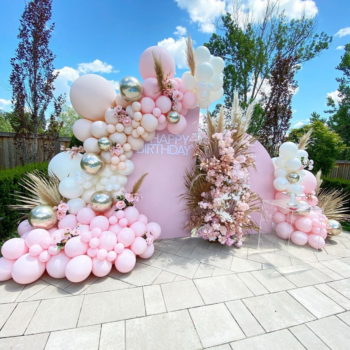 Beyondtrade 135pcs Latex Balloon Garland Arch Kit for Party Backdrop Decoration (Pink, White, Gold, 135-Piece Set) 5n1bo
