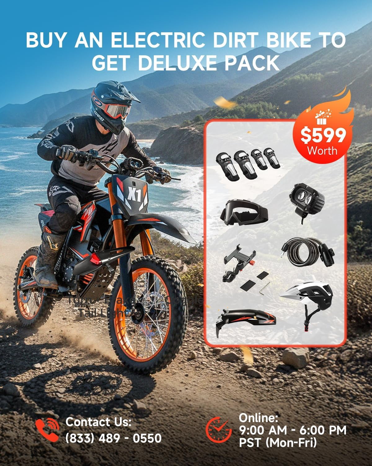 Qronge Electric Dirt Bike Off-Road Motorcycle with Full Suspension and Deluxe Accessory Pack (Red, 60V 28.8Ah) n0vei