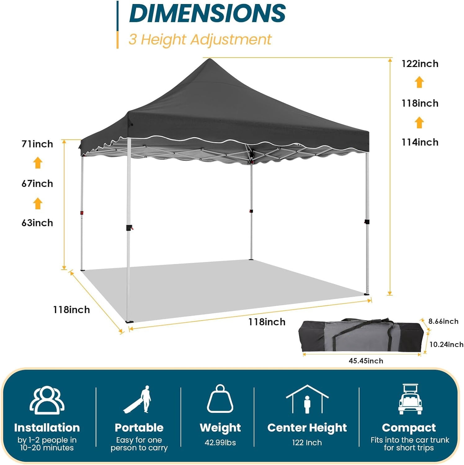 COBIZI 10x10 Pop Up Canopy Tent, Waterproof Instant Shelter with Sandbags & Stakes (Black, 10x10 ft) 3yw3n