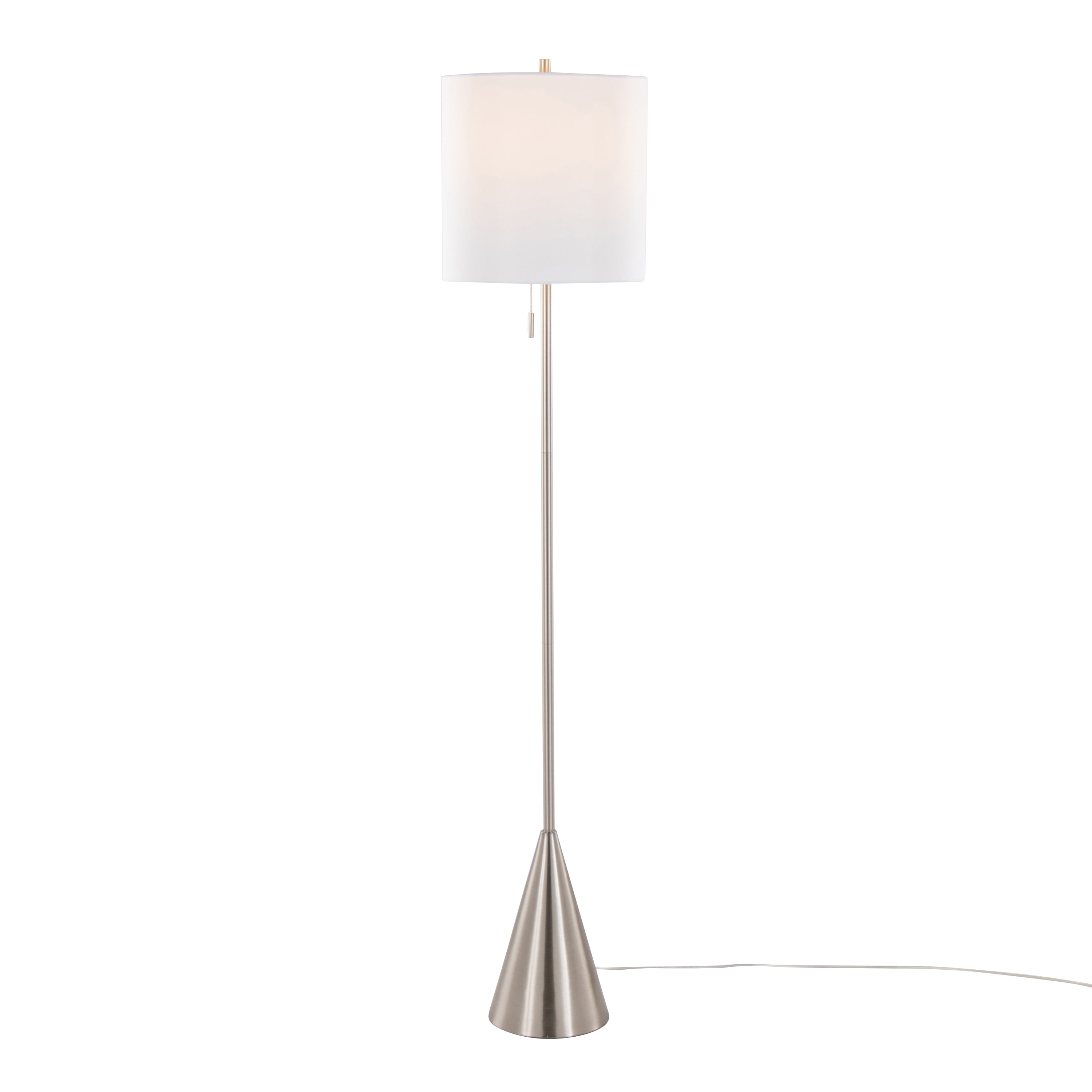 Contemporary Floor Lamp Brushed Nickel Finish with White Linen Drum Shade (64 in) gbil0
