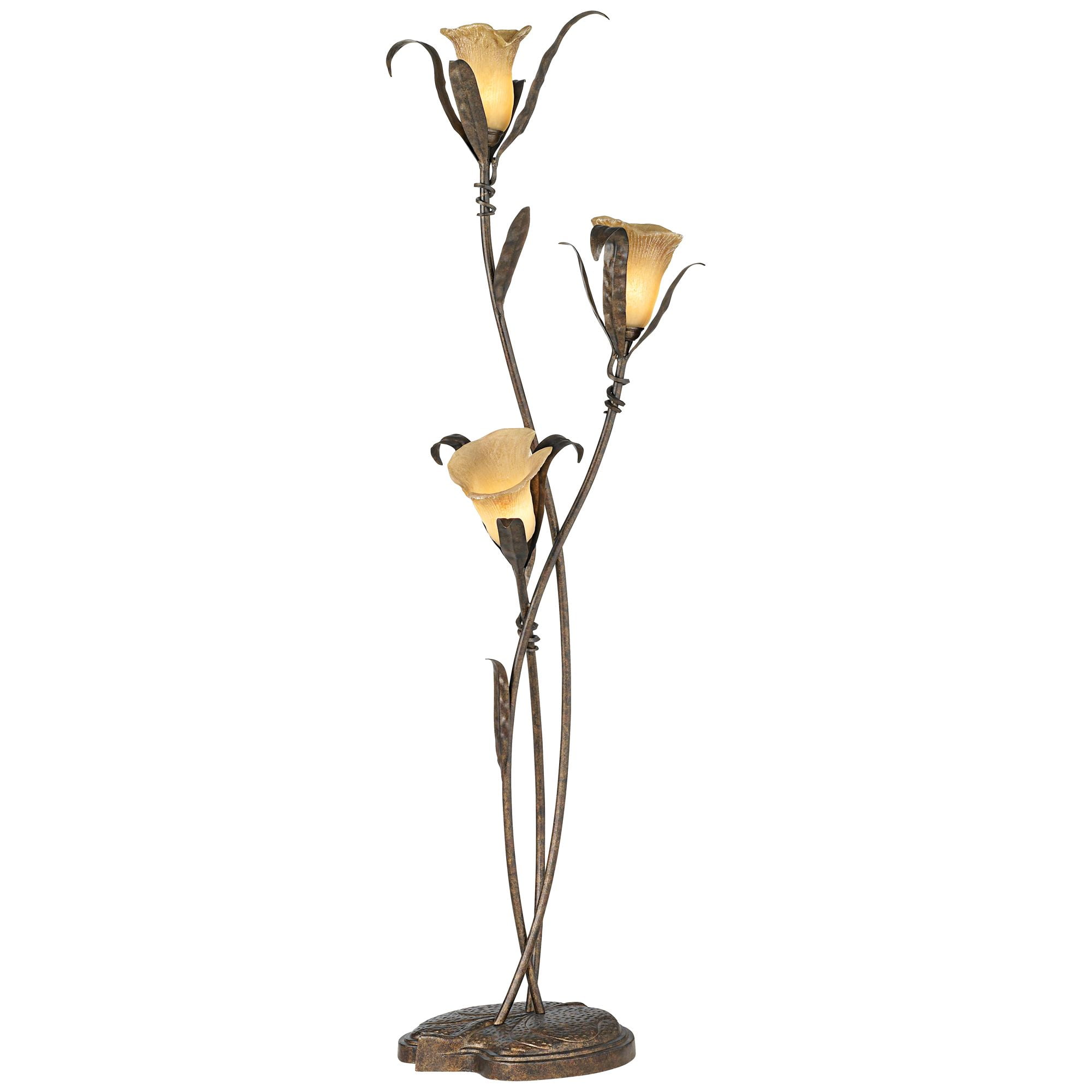Franklin Iron Works Intertwined Lilies Rustic Farmhouse Floor Lamp (Bronze Gold, 68.25 in) q9hdj