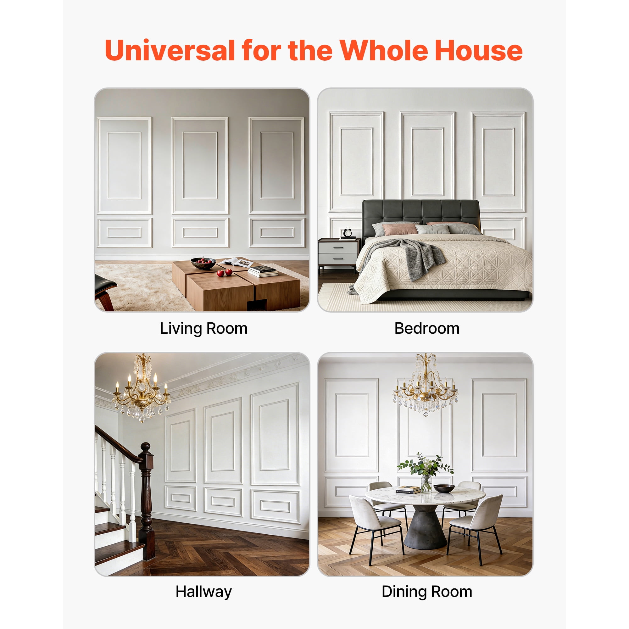 KFFKFF Wall Molding Wainscoting Panels Kit, Paintable Lightweight Polystyrene Decorative Trim (White, 3 Pack) 7b56g