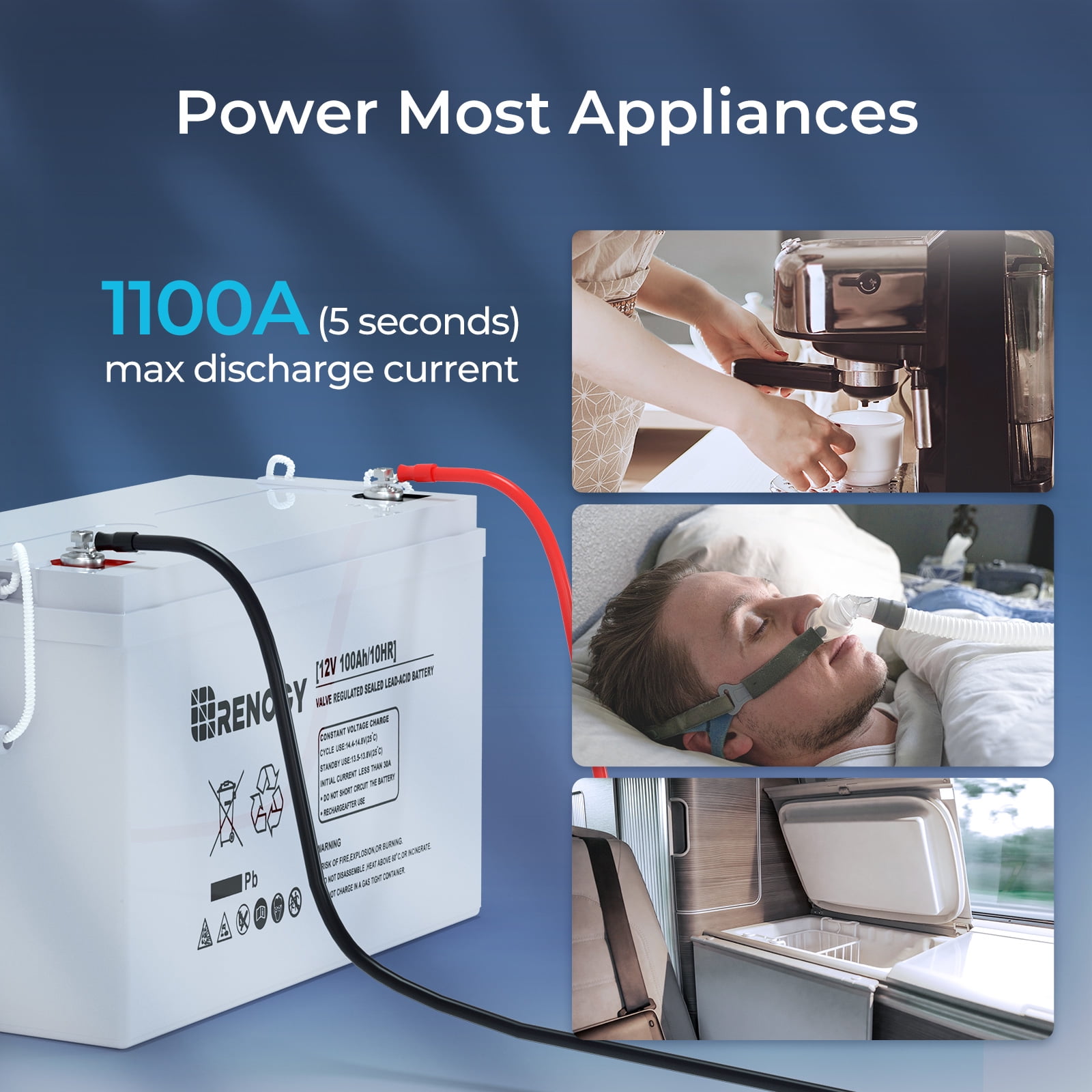 Renogy 12V Deep Cycle AGM Battery, Maintenance-Free Power for RV and Solar (100Ah) yu13y