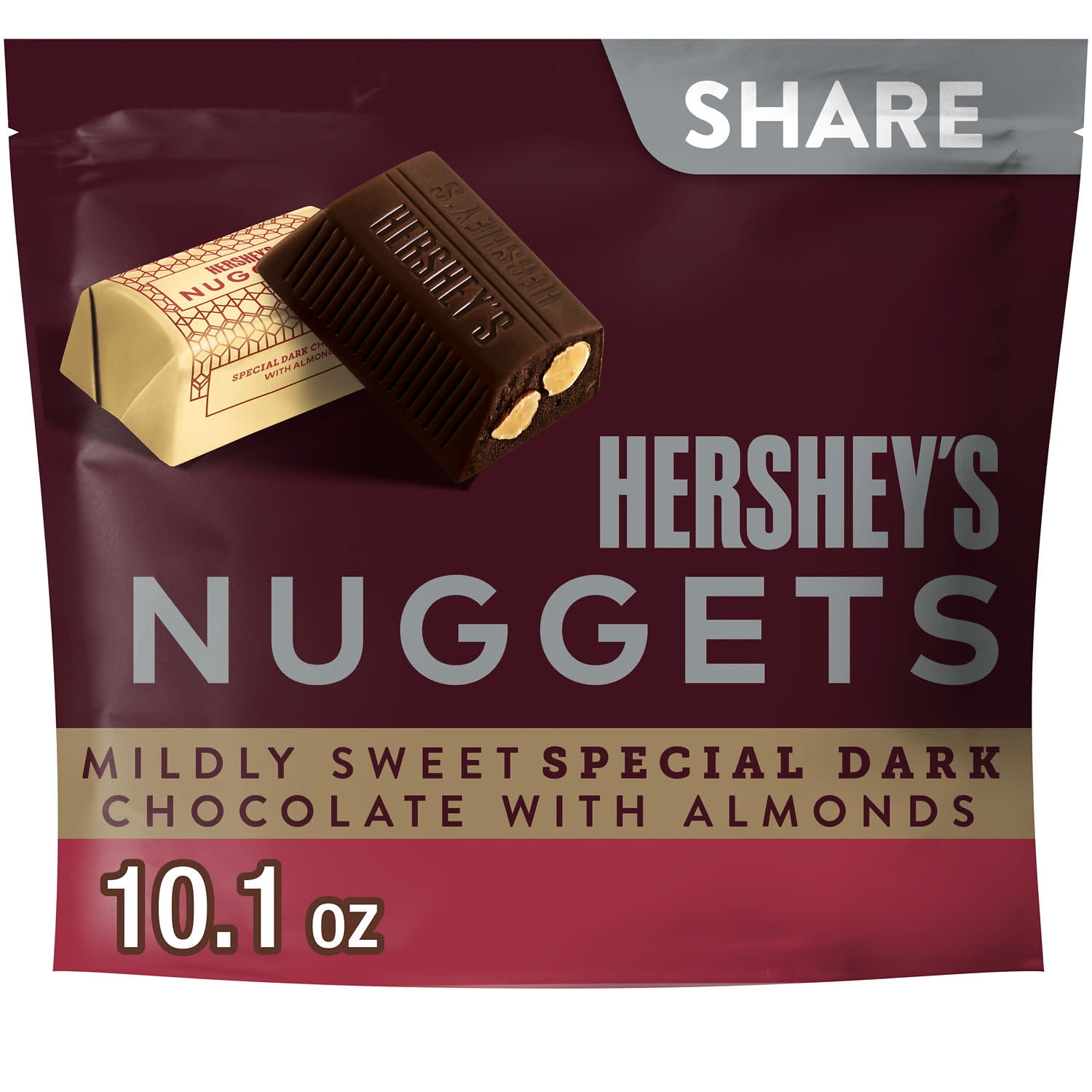 Hershey's Nuggets Special Dark Chocolate with Almonds, Mildly Sweet Dark Chocolate Candy (10.1 oz) v2s2e