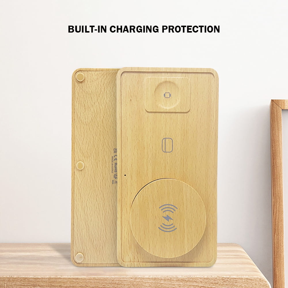 AARONMEI 3-in-1 Wireless Charging Station, Fast Charging Pad for Phone, Watch, and Headphones (Bamboo Wood, 1 Pack) ndk2p