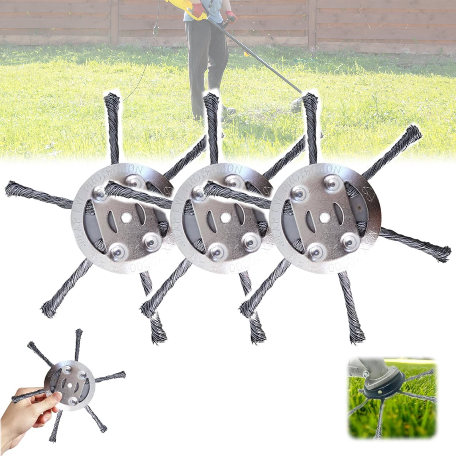 LINMOUA Universal Steel Wire Trimmer Head Heavy-Duty Weed Brush Cutter (Silver, 6 in, 3 Pack) f64ut