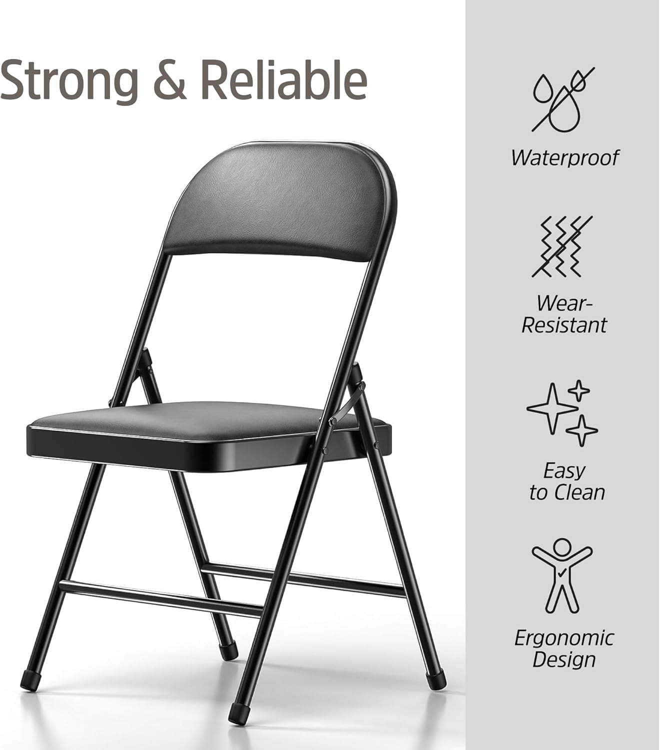 JIANYI Padded Folding Chairs with Cushioned Seat and Backrest, Heavy-Duty Steel Frame (Black, 4 Pack) 0e6nv