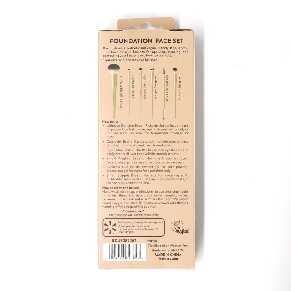 Walmart 6 Piece Foundation Makeup Brush Set Professional Cosmetic Application Tool (Gold, 6 Piece Set) f37kk