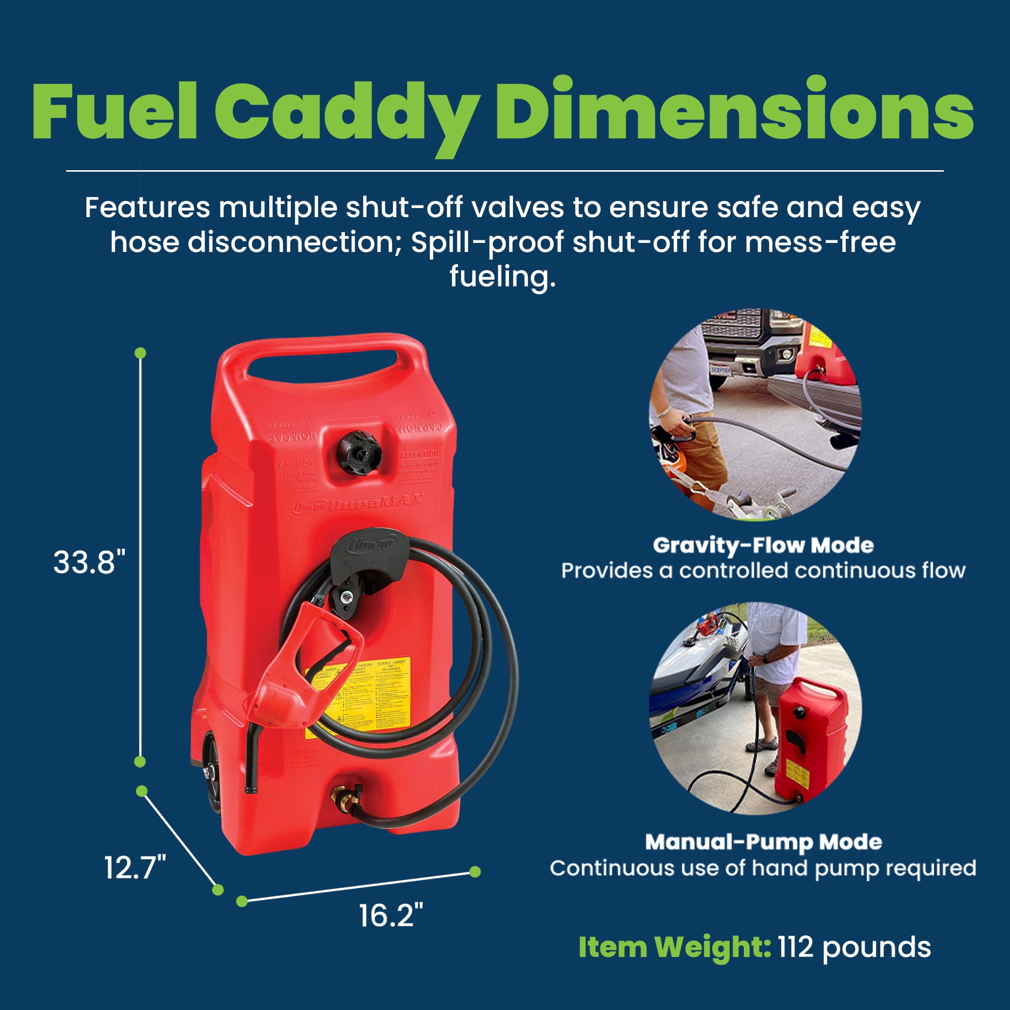 Scepter Flo N Go Duramax 14 Gallon Wheeled Fuel Transfer Caddy with Siphon Pump (Red, 14 Gallon) whab7