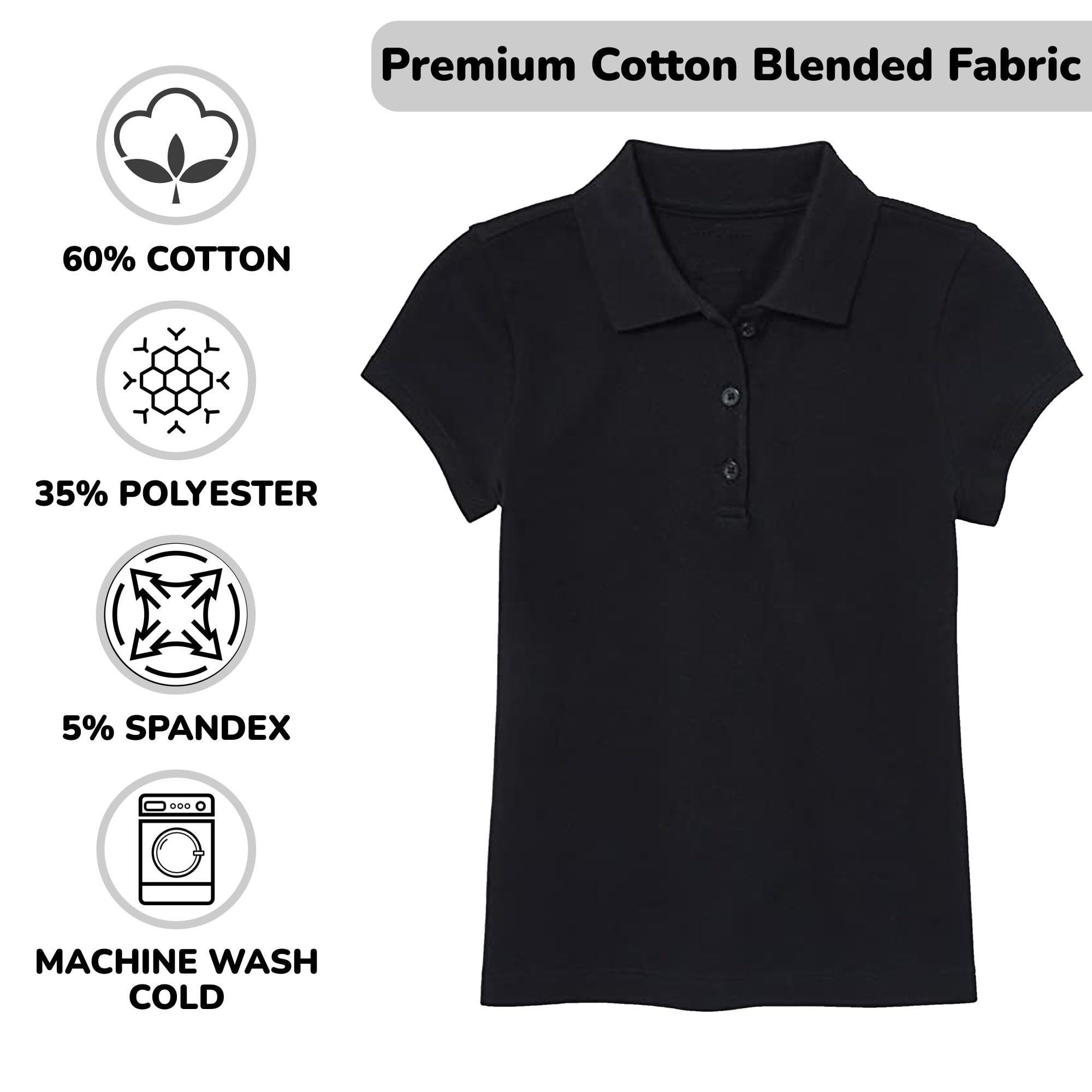 Galaxy by Harvic Girls Short Sleeve Stretch Pique Polo Shirt School Uniform (5-Pack, Black, Size 4-20) p4eg8