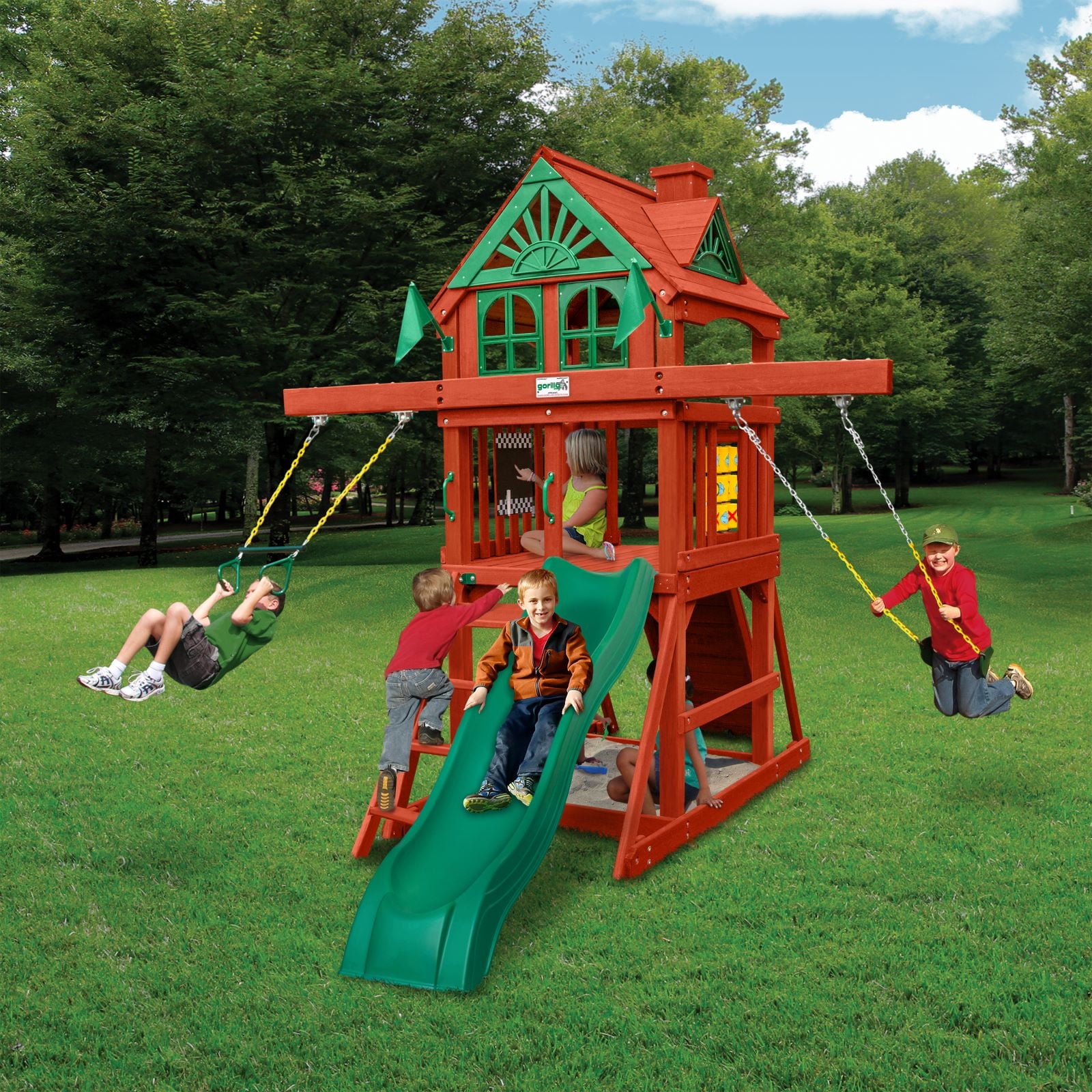 Gorilla Playsets Five Star II Wooden Play Tower with Slide and Swings (Brown, 1 Unit) ptsr8