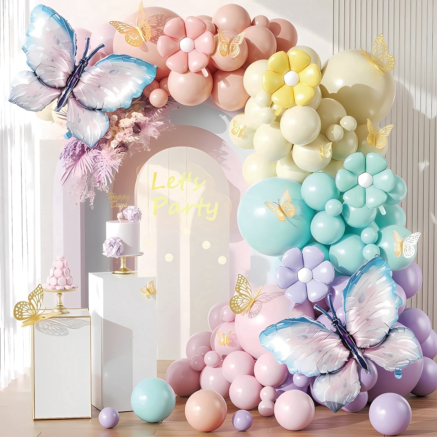 Mxdfafa Pastel Butterfly Flower Balloon Arch Kit, DIY Garland Decor Set for Birthday and Wedding (Pink, 115 Pieces) cmu9k