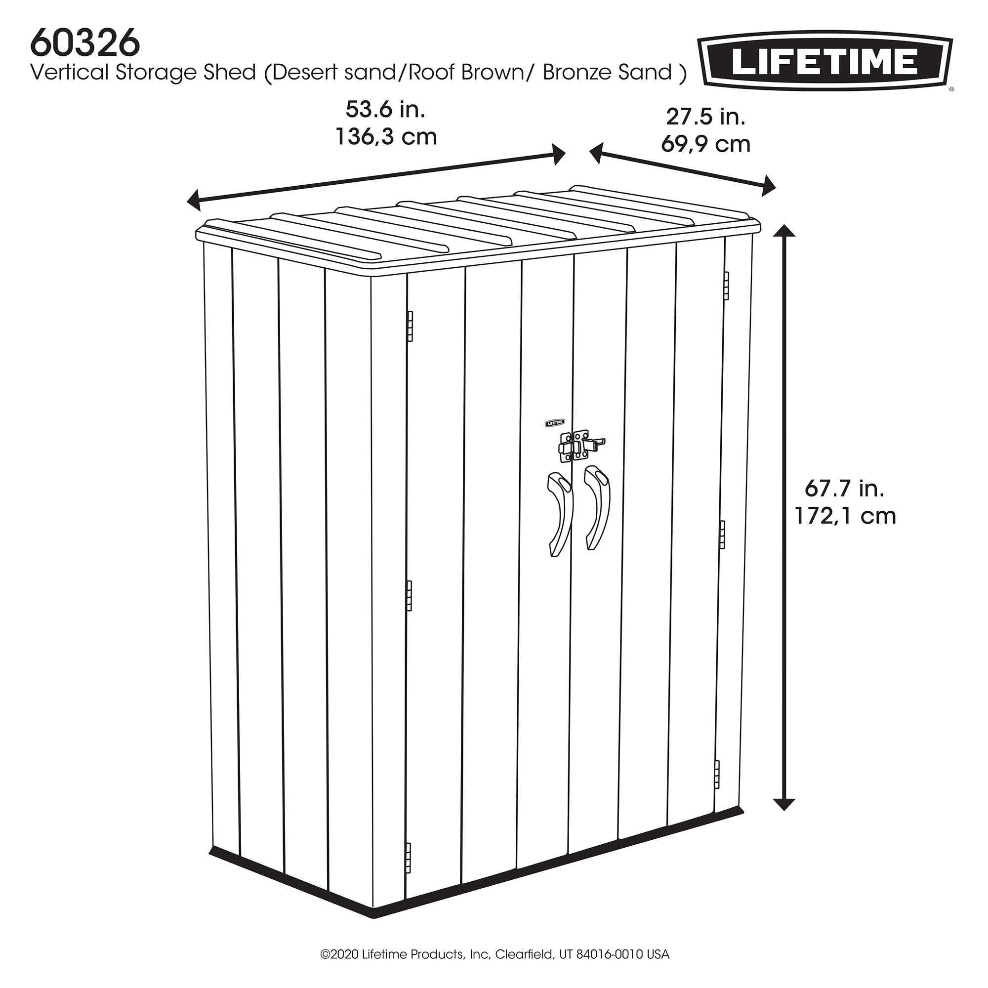 Lifetime Vertical Outdoor Storage Shed, Weather-Resistant Polyethylene Garden Organizer (Tan, 53 cu. ft.) 2xnmw