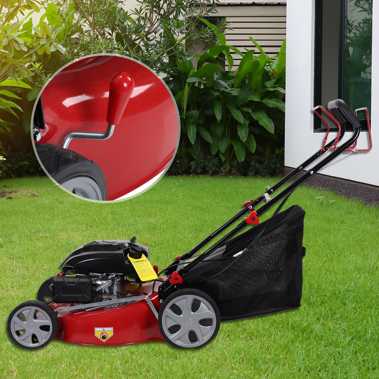 Ziertyon 141cc Self-Propelled Gas Lawn Mower, Heavy-Duty Walk-Behind Mower for Large Yards (Red, 20 in Cutting Width) ndzxg