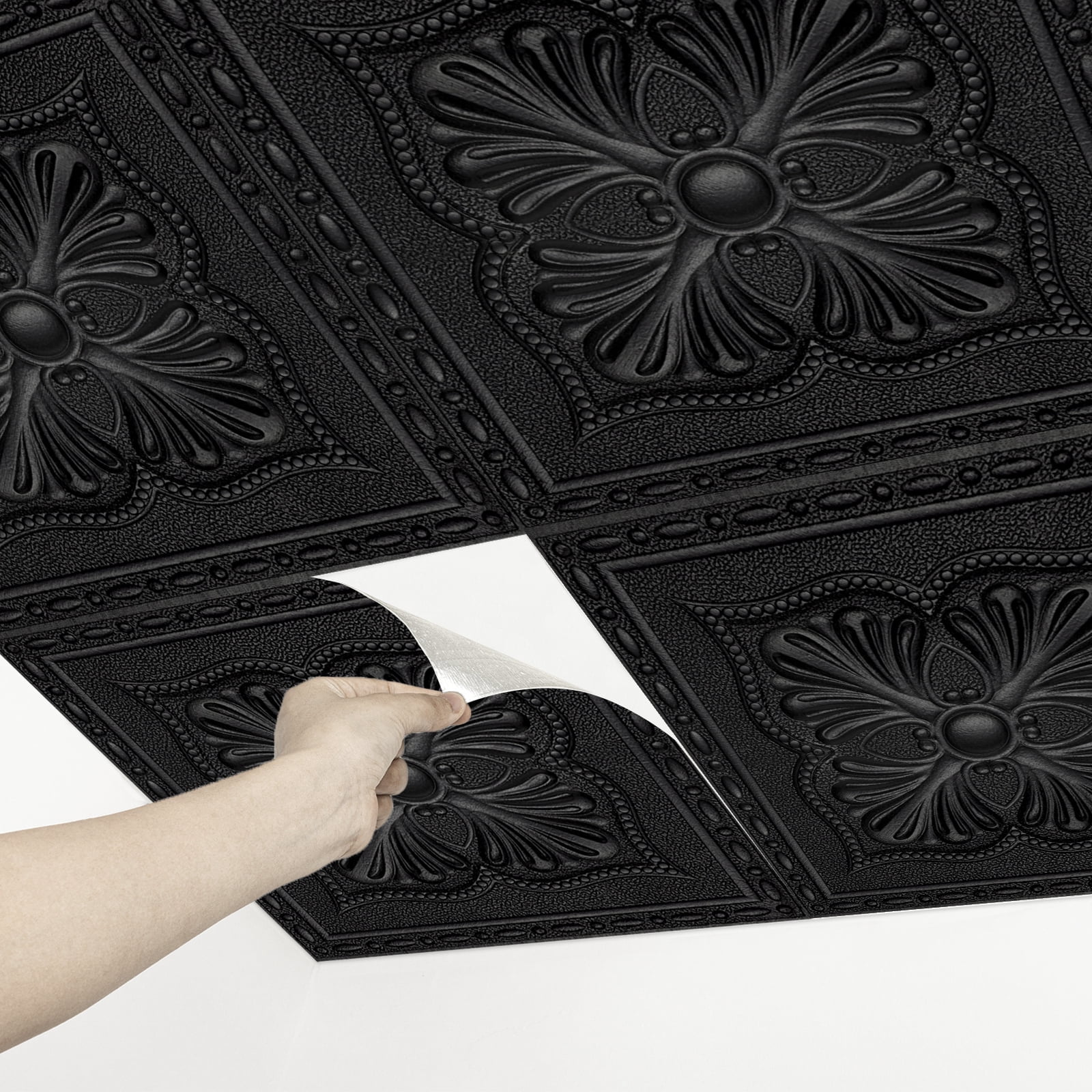 Abyssaly Peel and Stick Ceiling Tiles, Lightweight Foam Wall Panels for Interior Decor (Black, 16 Pack, 13.7 in x 13.7 in) 25w96