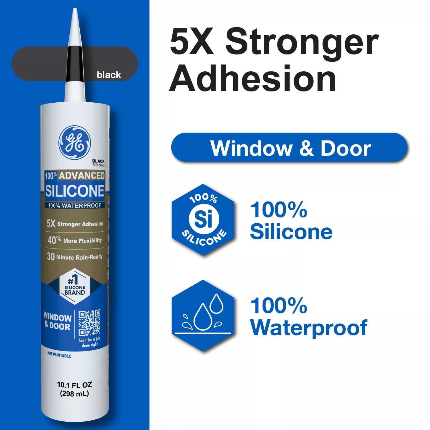 GE Advanced Silicone Window & Door Sealant (Black, 10.1 fl oz) 0bls6