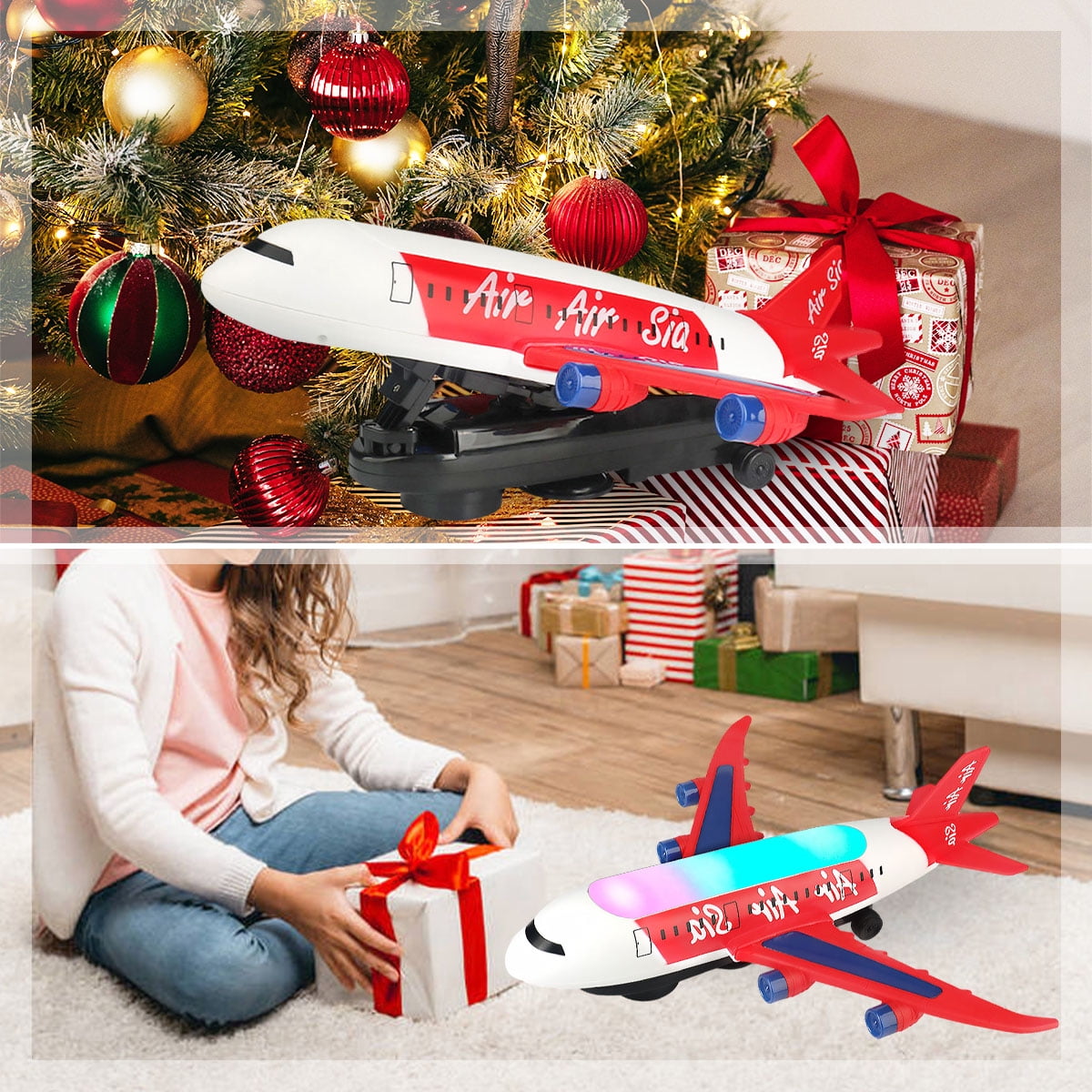 Somnr Airplane Educational Toy with LED Lights and Sound Effects (Red, 10 in) qaufh