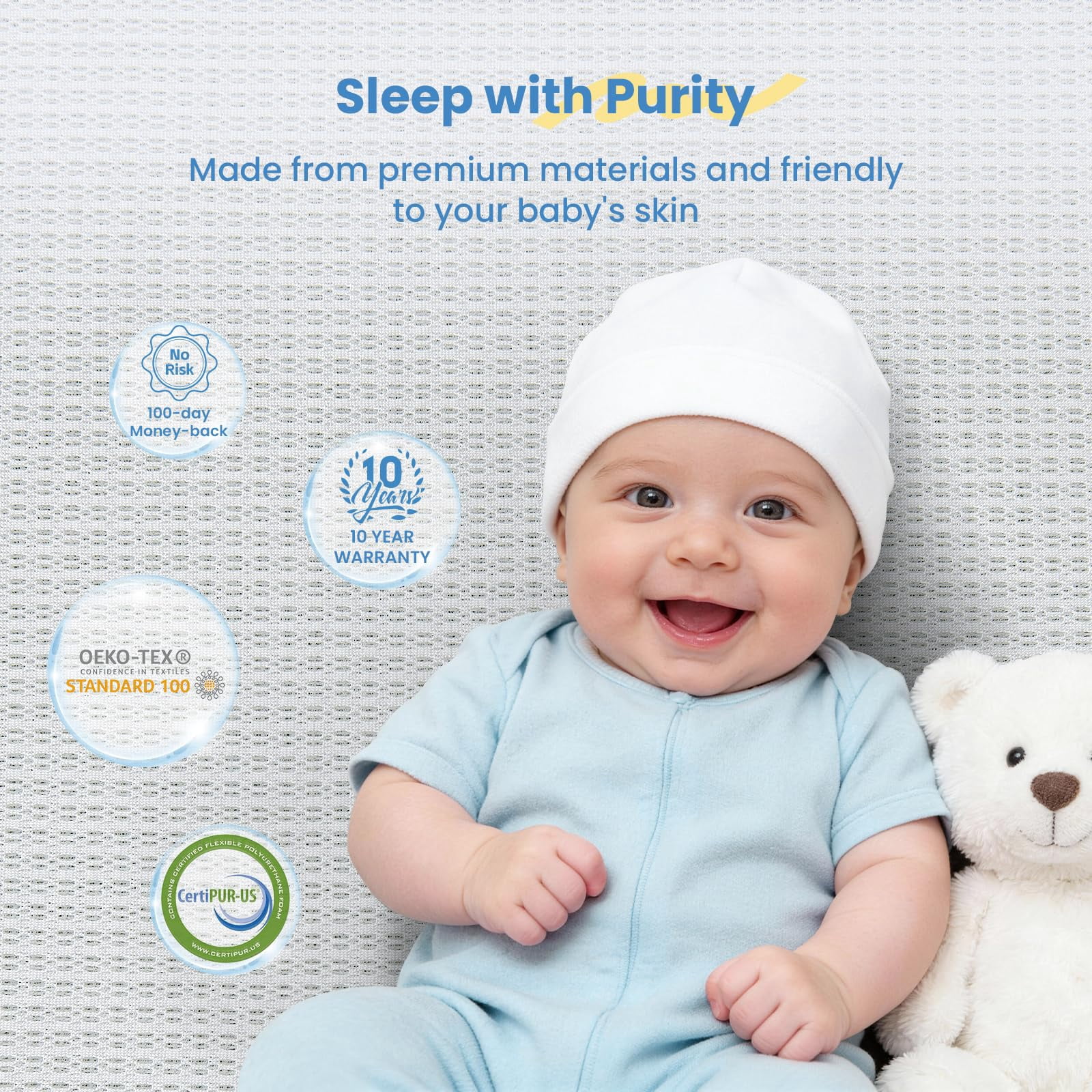 BaybyNest Mini Crib Mattress, Breathable Tencel-Lyocell Cover & Gel Memory Foam for Portable Cribs and Playards (Blue, 38x24x4 in) oxcob