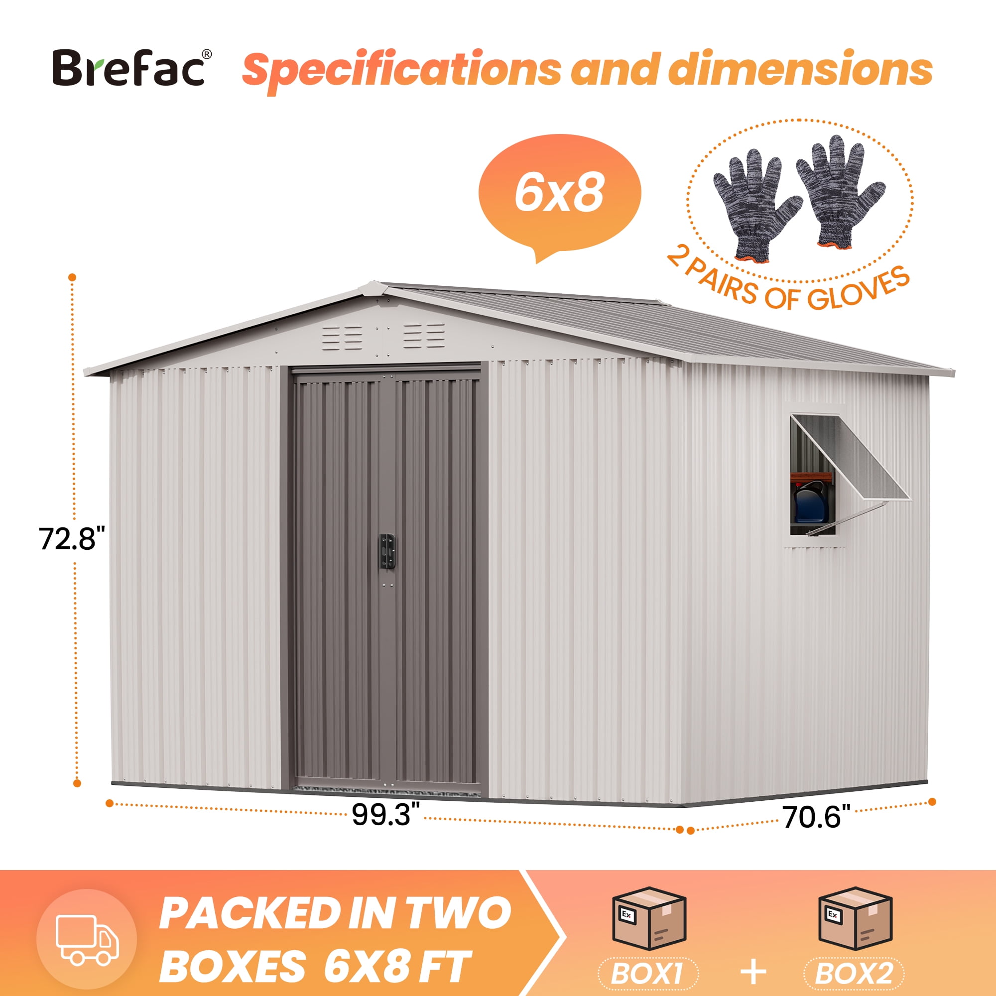 NICWIN Outdoor Steel Storage Shed, Weather-Resistant Metal Tool Shed with Windows and Air Vents (Creamy White, 6 ft x 8 ft) v9y35