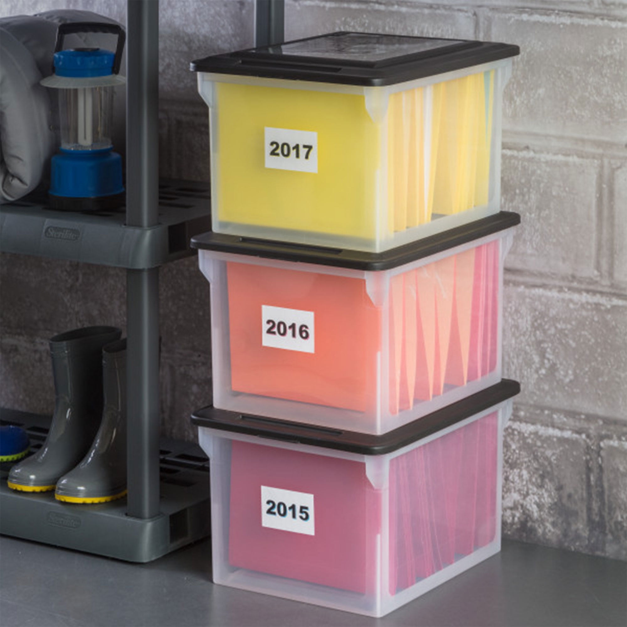 Sterilite Clear File Storage Box with Indexed Lid for Letter and Legal Folders (12 Pack, 18.5 in x 14 in x 11 in) qv9qx