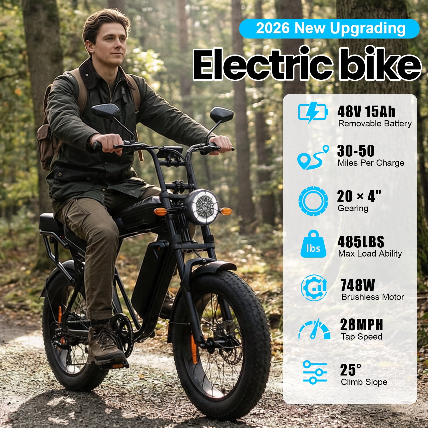 E-Bike Electric Bicycle 1500W Brushless Motor 28MPH Top Speed (Black, 485 lb) macs0
