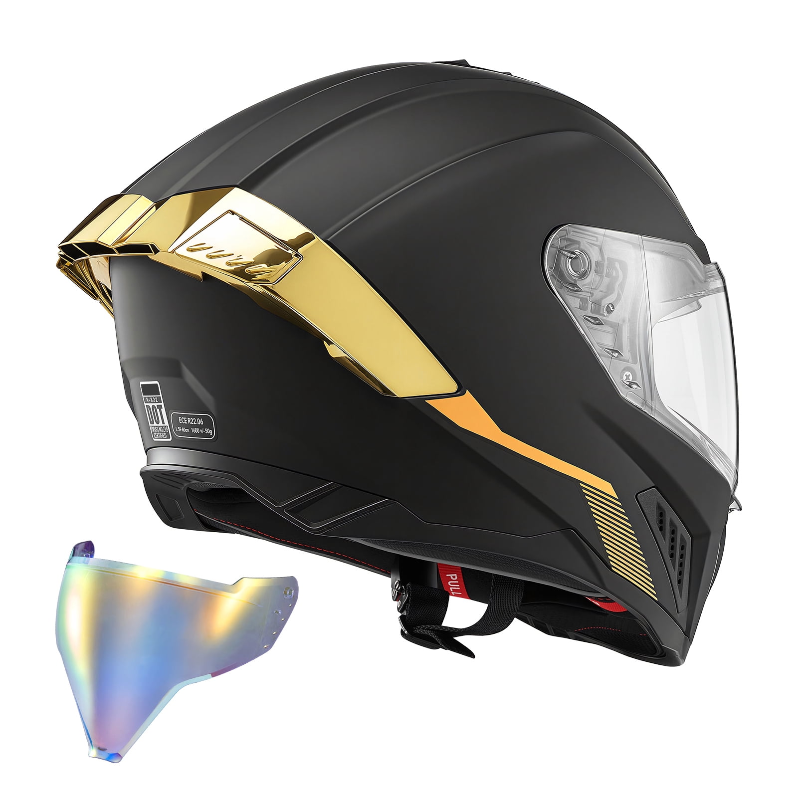 KFFKFF Full Face Motorcycle Helmet with Dual Visor, DOT & ECE Certified Street and Dirt Bike Gear (Black, Large) rta0n